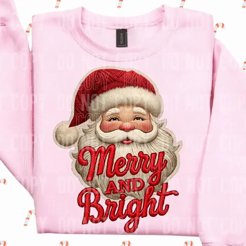 Merry And Bright Santa Yarn DTF TRANSFER tee and shirts transfers 