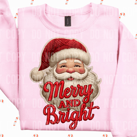 Merry And Bright Santa Yarn DTF TRANSFER tee and shirts transfers 