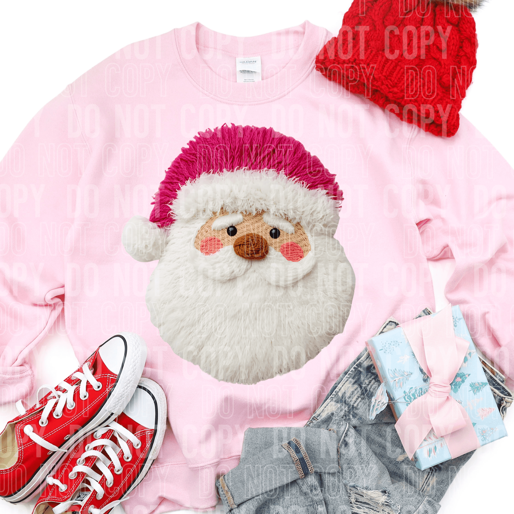 Pink Santa Yarn Light DTF TRANSFER tee and shirts transfers 