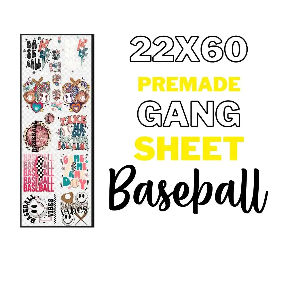 Premade BASEBALL Gang Sheet tee and shirts transfers 