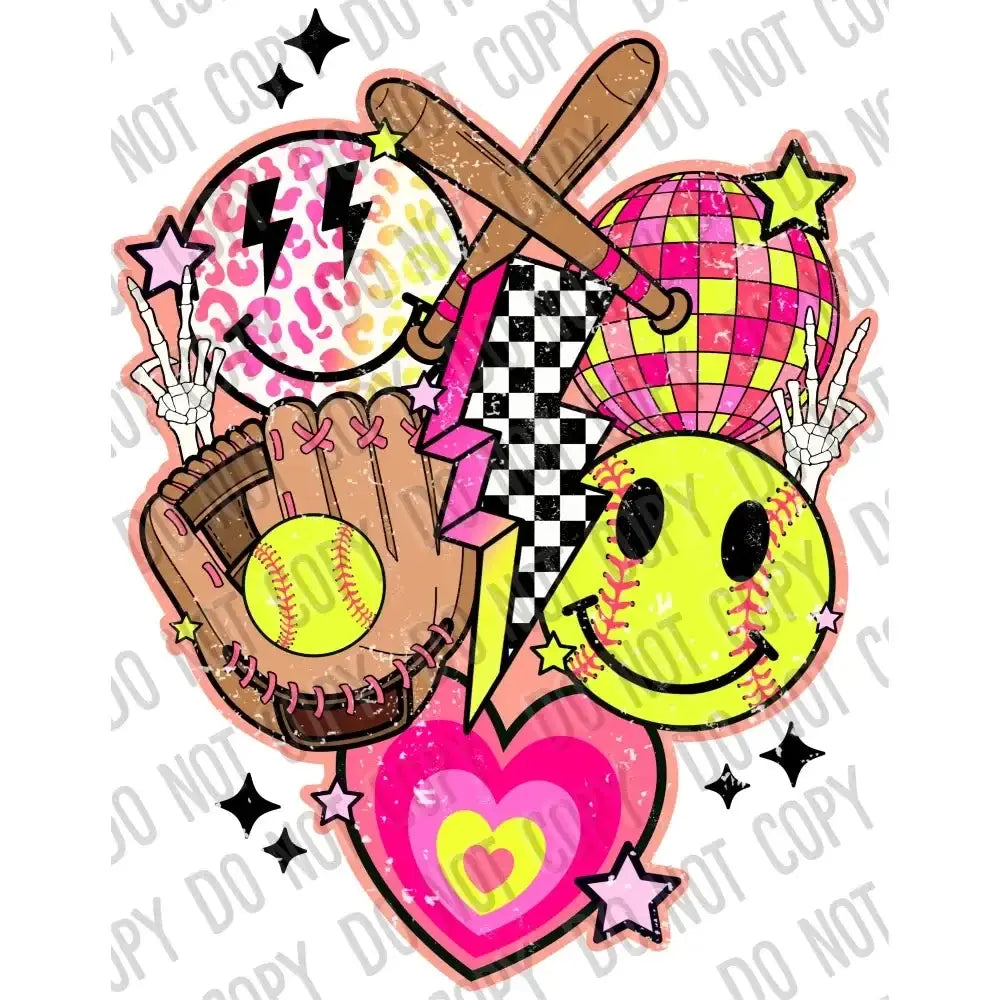 Retro Softball Collage DTF Transfer tee and shirts transfers 