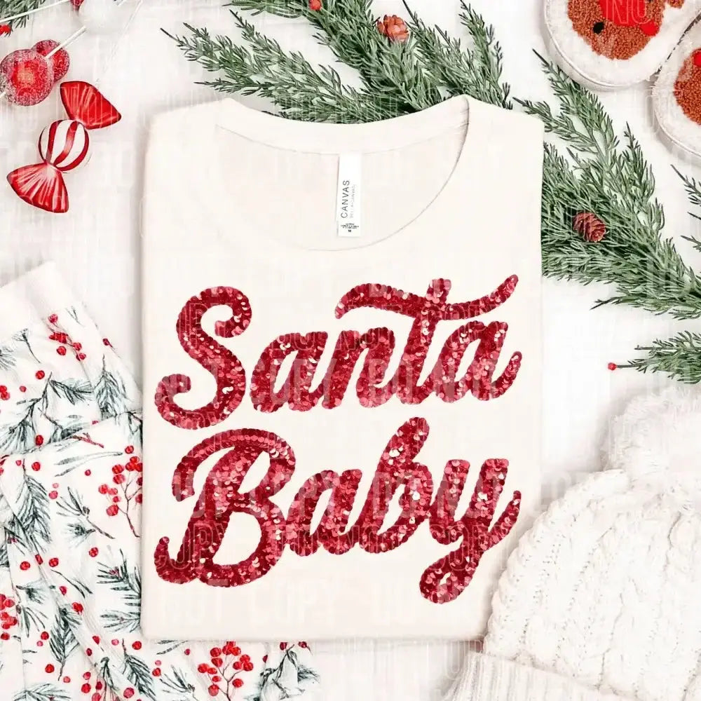 Santa Baby Faux Sequins DTF TRANSFER tee and shirts transfers 