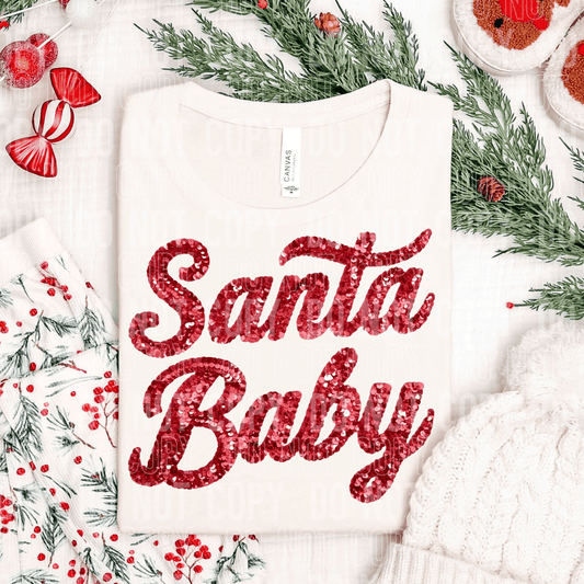 Santa Baby Faux Sequins DTF TRANSFER tee and shirts transfers 