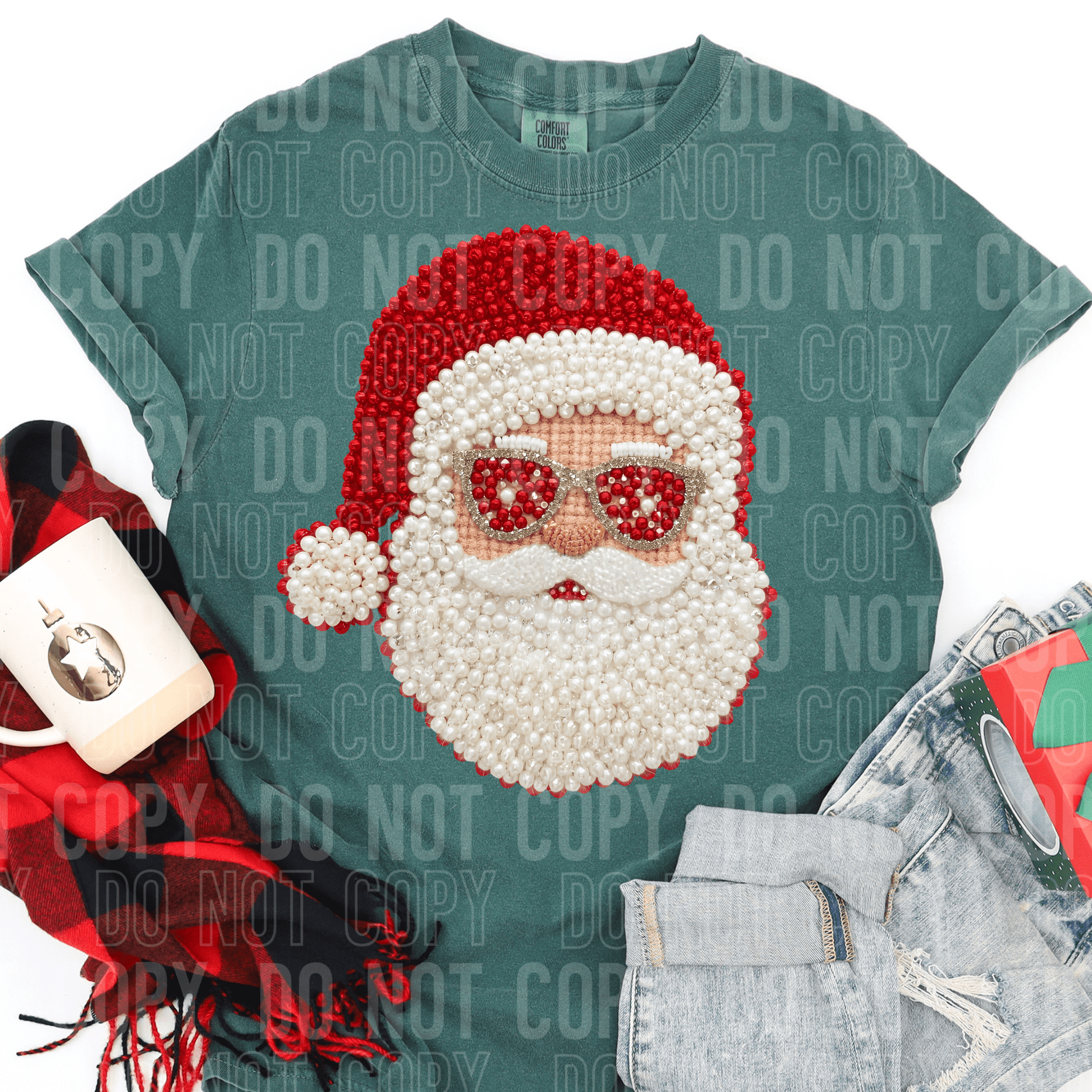 Santa Faux Pearls DTF TRANSFER tee and shirts transfers 