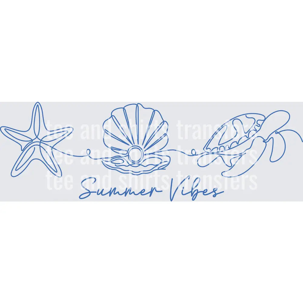 Seashell Starfish and Crab Line Art DTF TRANSFER