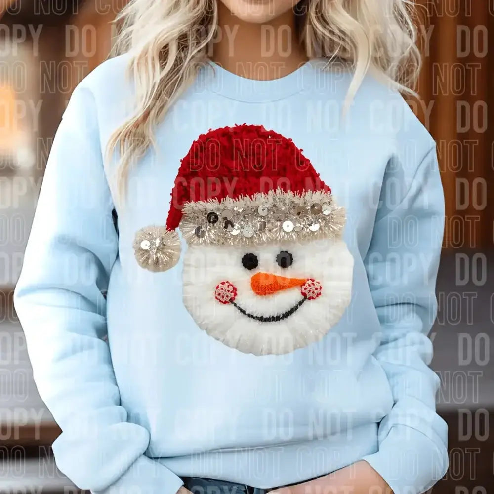 Snowman Face Faux Yarn DTF TRANSFER tee and shirts transfers 
