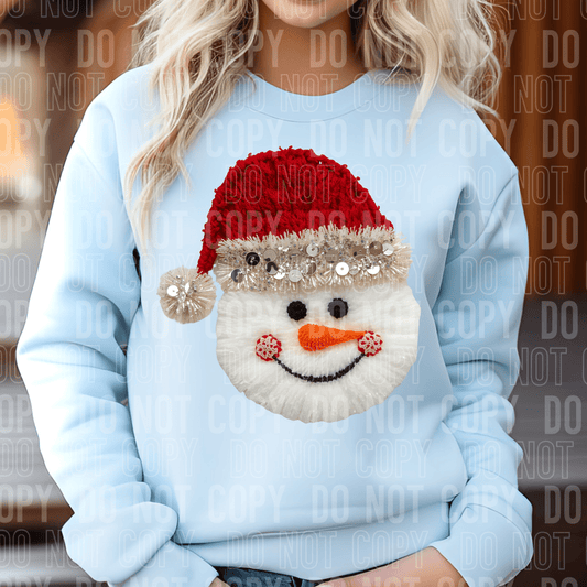 Snowman Face Faux Yarn DTF TRANSFER tee and shirts transfers 