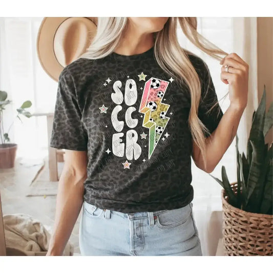 Soccer Bolt white DTF Transfer tee and shirts transfers 