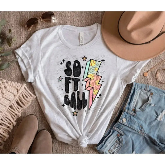Softball Bolt DTF Transfer tee and shirts transfers 