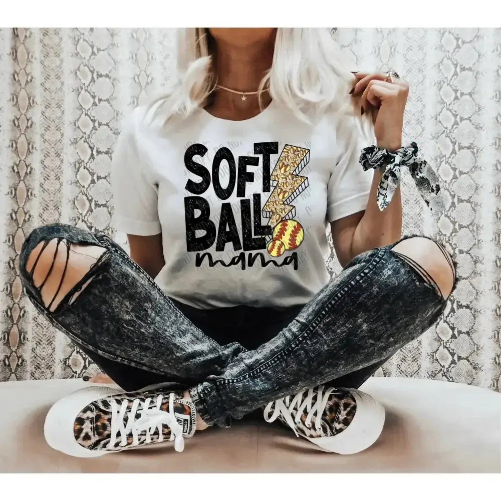 Softball Mama Bolt DTF Transfer tee and shirts transfers 