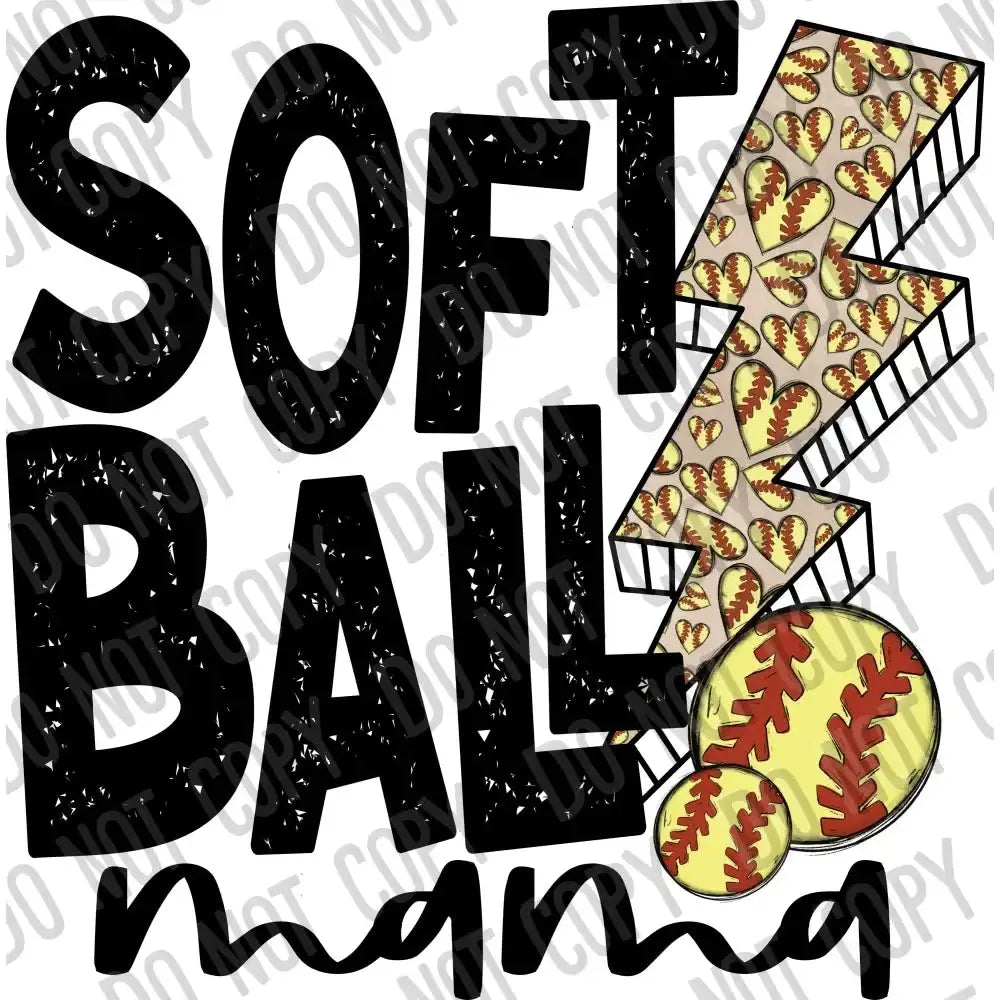 Softball Mama Bolt DTF Transfer tee and shirts transfers 