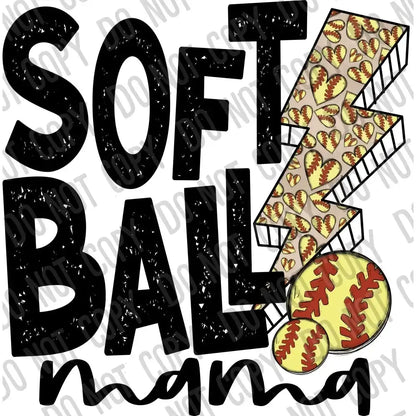 Softball Mama Bolt DTF Transfer tee and shirts transfers 