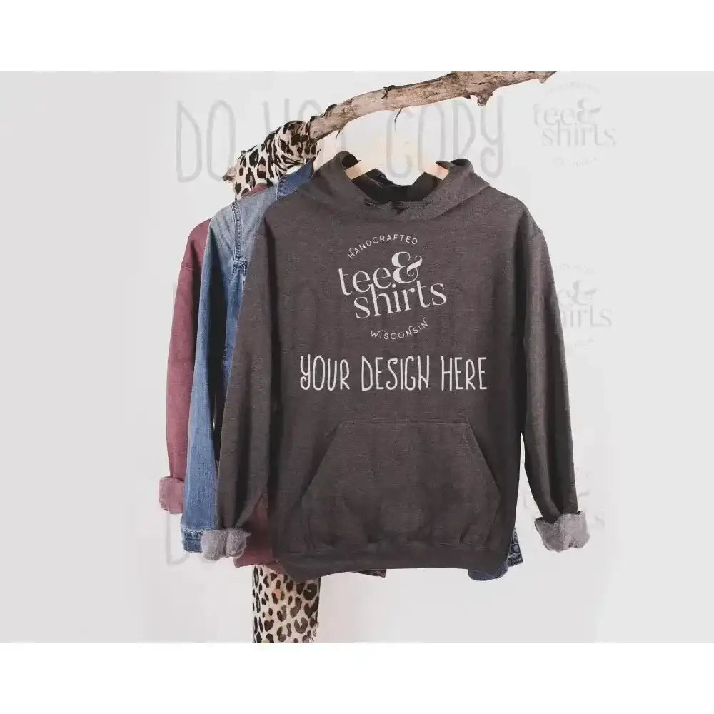 Tultex 320 Hoodie mockup Heather Charcoal Hanging sweatshirt Shirt mock up teeANDshirts 