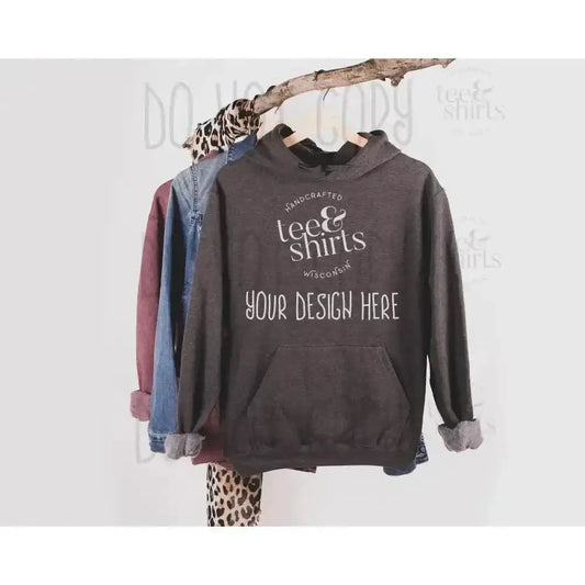 Tultex 320 Hoodie mockup Heather Charcoal Hanging sweatshirt Shirt mock up teeANDshirts 
