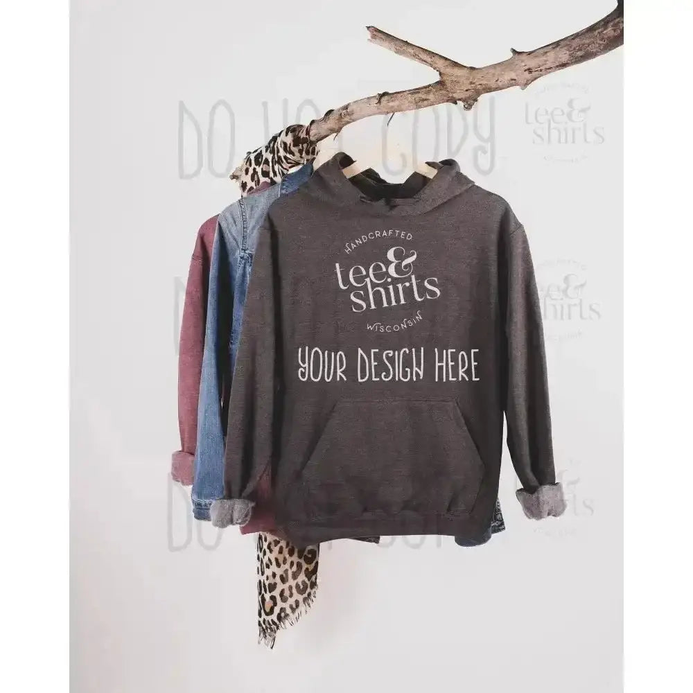 Tultex 320 Hoodie mockup Heather Charcoal Hanging sweatshirt Shirt mock up teeANDshirts 