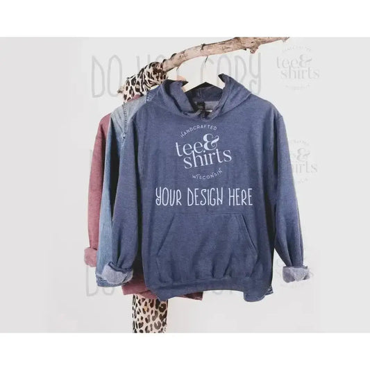 Tultex 320 Hoodie mockup Heather Denim Hanging sweatshirt Shirt mock up teeANDshirts 