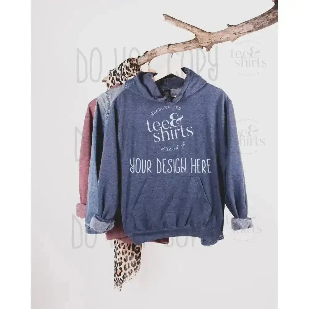 Tultex 320 Hoodie mockup Heather Denim Hanging sweatshirt Shirt mock up teeANDshirts 