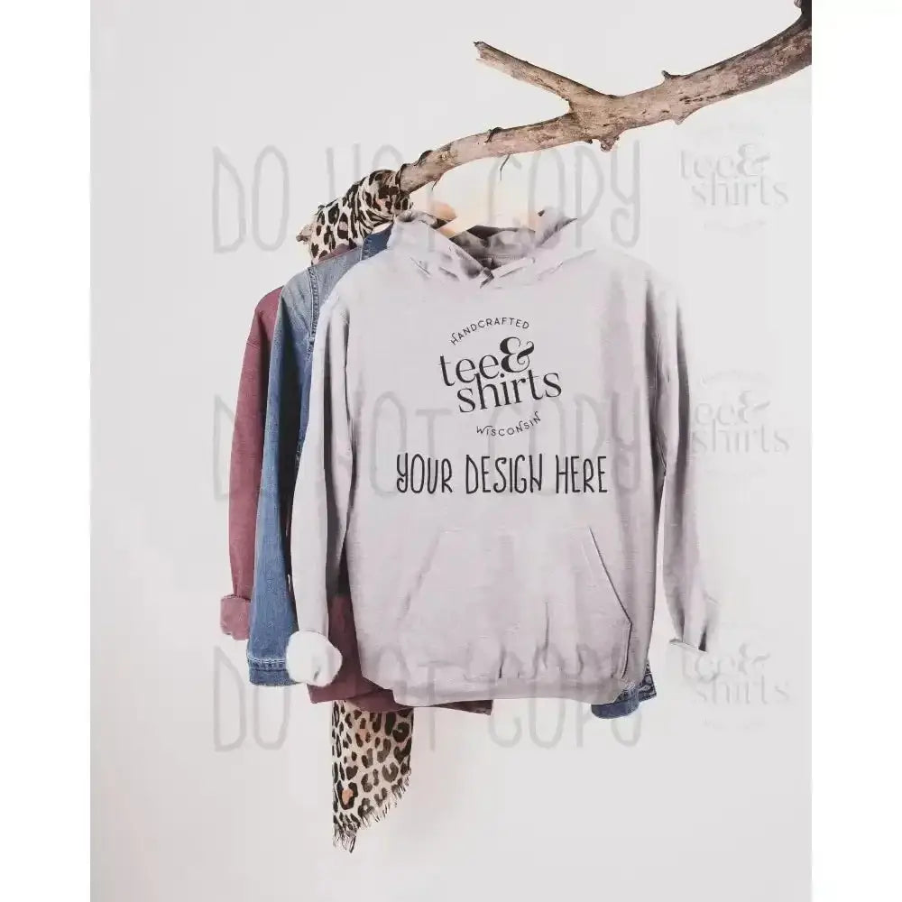 Tultex 320 Hoodie mockup Heather Grey Hanging sweatshirt Shirt mock up teeANDshirts 