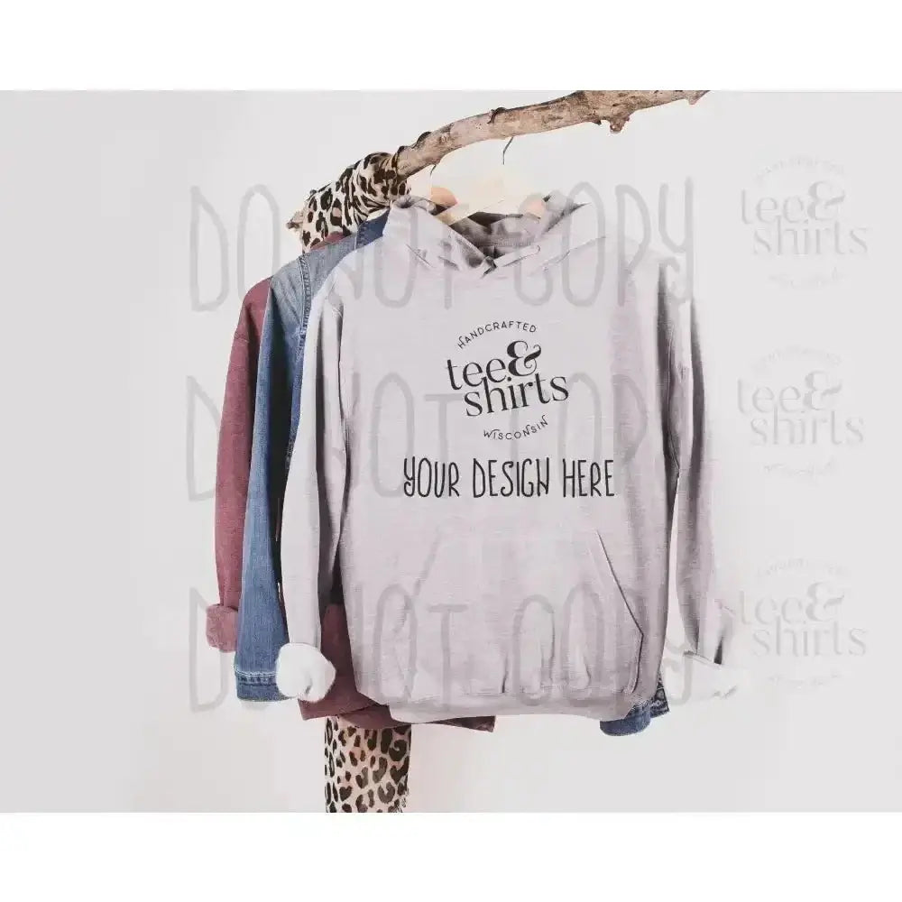 Tultex 320 Hoodie mockup Heather Grey Hanging sweatshirt Shirt mock up teeANDshirts 