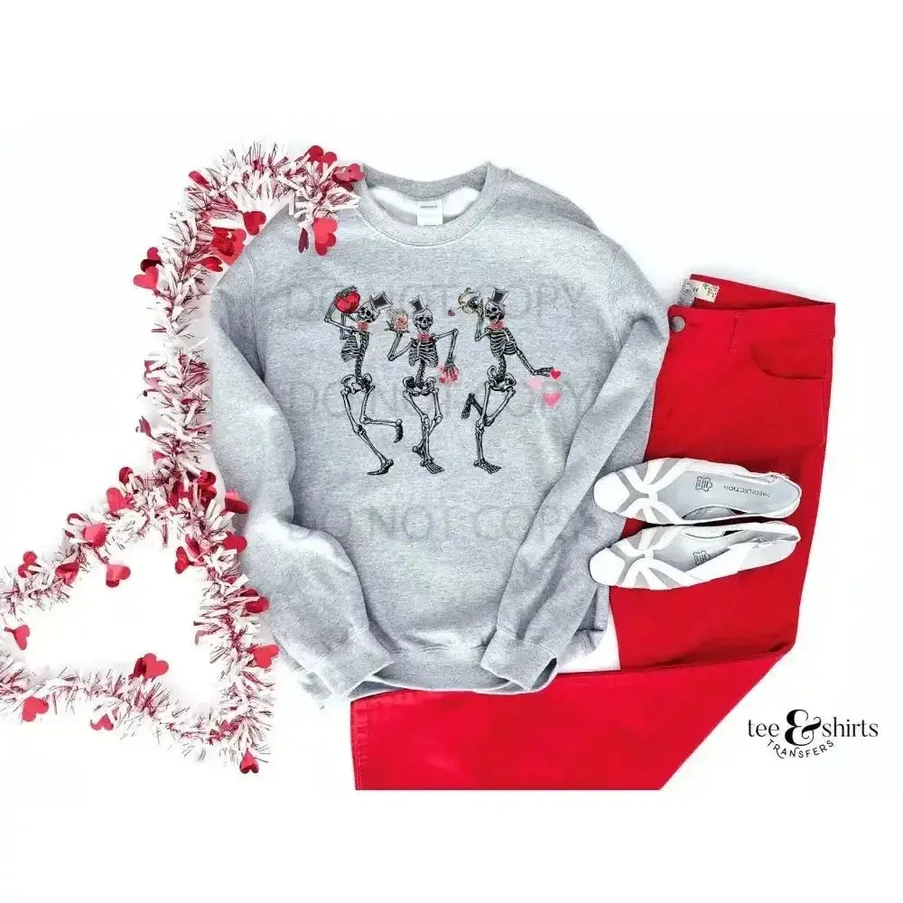 Valentines dancing skeletons tee and shirts transfers 