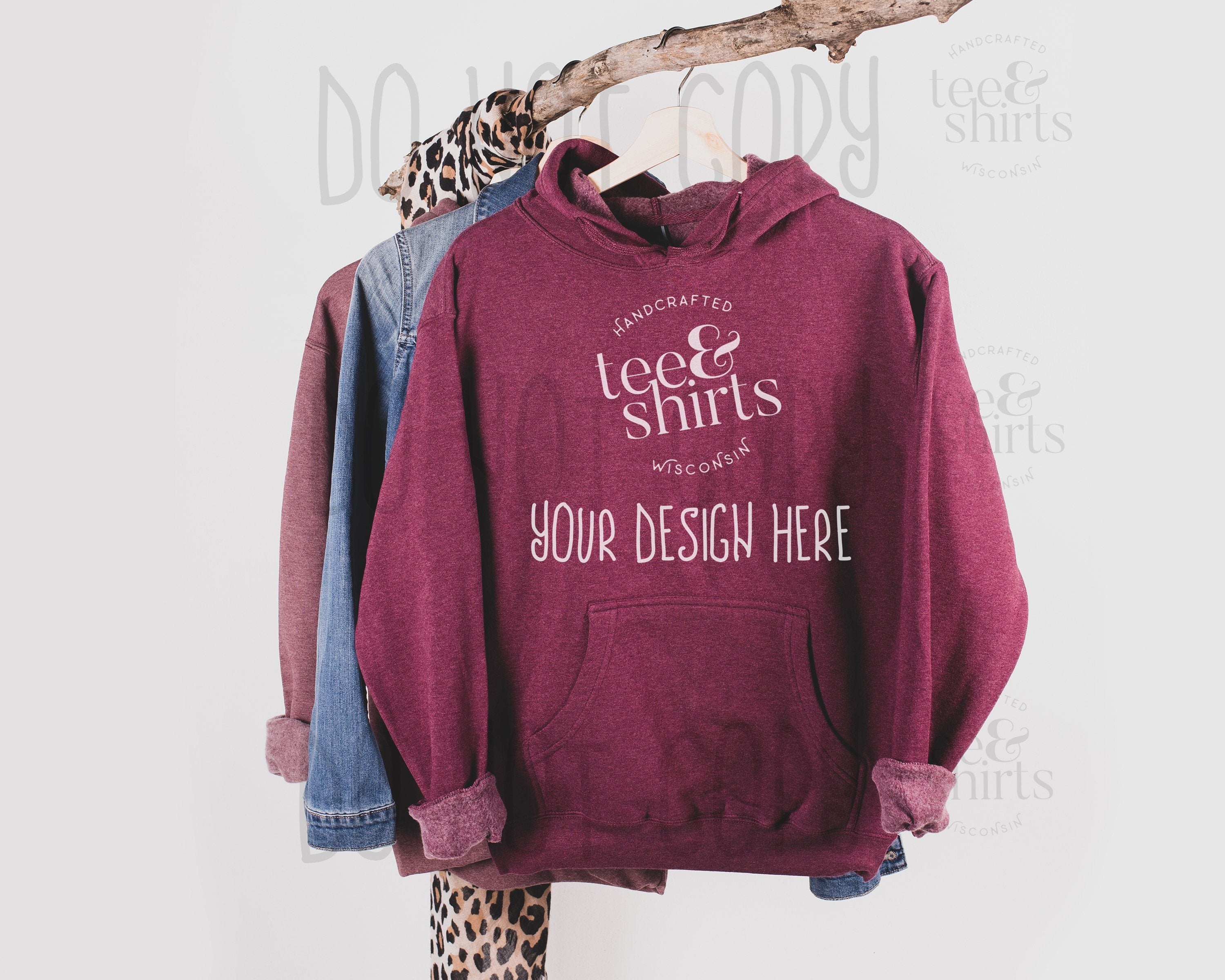 Ei Lo 9380 Hoodie mockup Burgundy Heather Hanging Sweatshirt Shirt