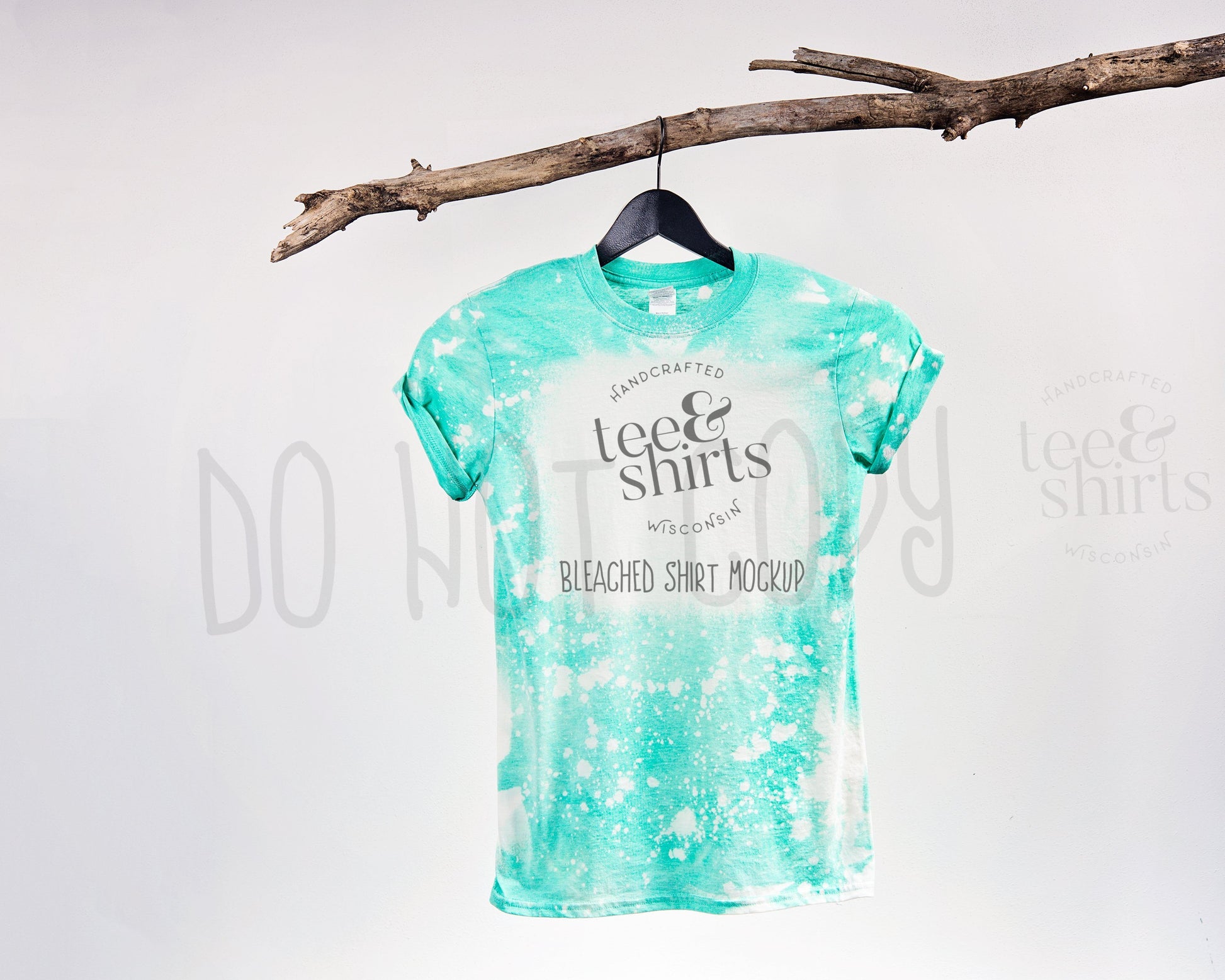 Gildan G640 Bleached Tshirt mockup Heather Seafoam Hanging Shirt mock up teeANDshirts 