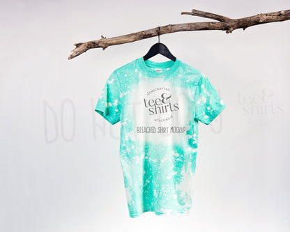 Gildan G640 Bleached Tshirt mockup Heather Seafoam Hanging Shirt mock up teeANDshirts 