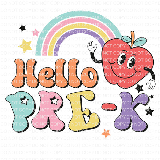 Hello Pre-K DTF TRANSFER tee and shirts transfers 