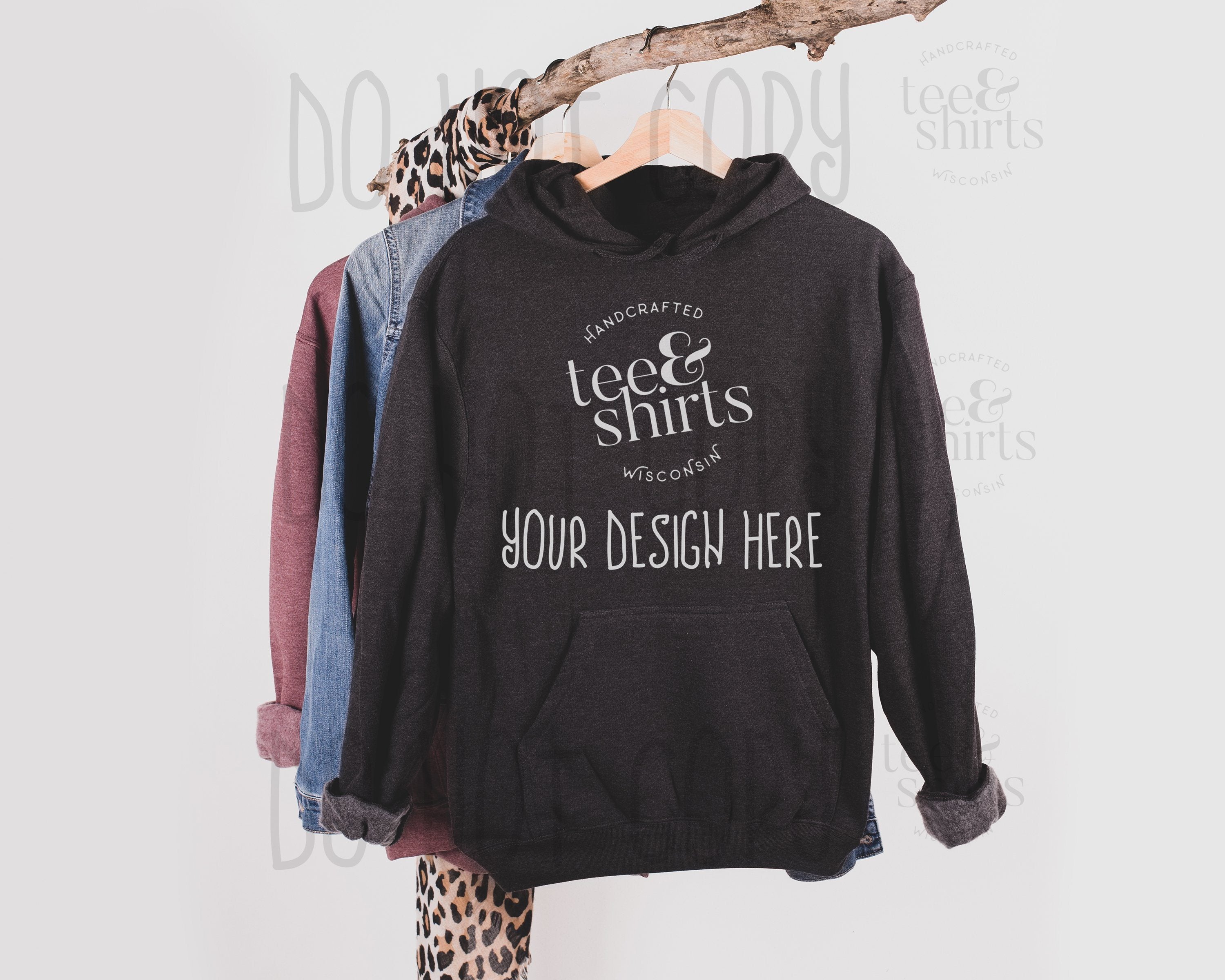 Tultex 320 Hoodie mockup Heather Graphite Hanging sweatshirt Shirt